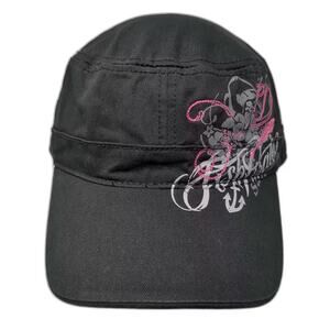 Sherry Army Cap Black Pink Hat One Size Pirates Anchor Fish Strapback Cotton